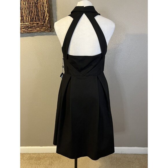 Adrianna Papell Dress 8 Black Crew Neck Shirt Open Back A Line Dress NWT NEW - Picture 4 of 16